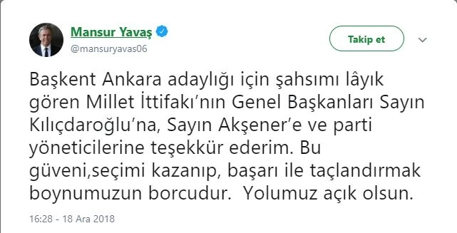 CHP'nin Ankara adayı Mansur Yavaş oldu